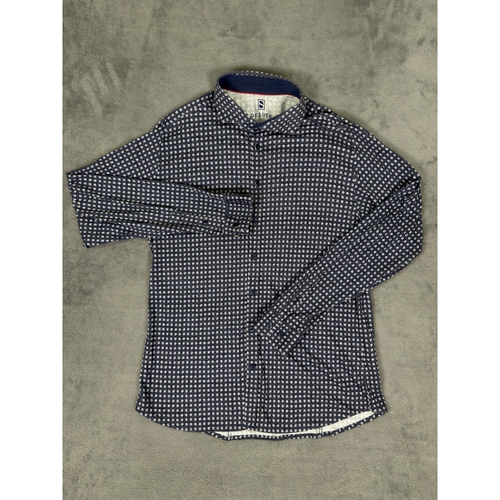 Desoto Casual Shirt Mens‎ Large Blue Geometric Button Up Long Sleeve Soft Cotton
